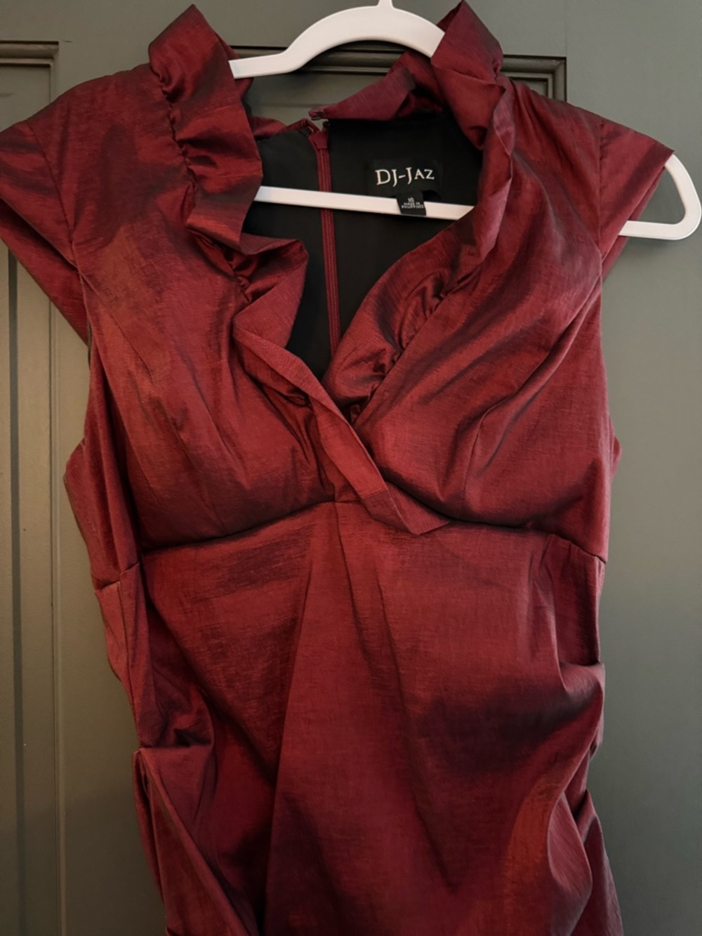 Red/Maroon Metallic Ruffled Sheath Dress - Picture 2 of 2